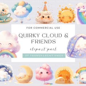 Aquarel wolken clipartbundel, pastel wolkenluchtelementen, transparant commercieel gebruik, uitnodigingen, babyshower, scrapbooking, stickers