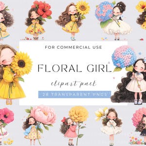 Meninas em aquarela, clipart, belezas florescentes, lindas meninas, floristas, ilustrações digitais, adesivos para scrapbooking, gráficos kawaii
