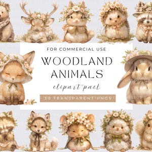 Watercolor Cute Woodland Animals, Baby Animals, Boho Animals, Woodland Baby Shower Clipart, Woodland Nursery, Boho Forest Animals