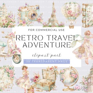 Aquarell Retro Reise Abenteuer Clipart Vintage Koffer Pass Kompass Karte Designs für Fernweh Journal digitale Downloads
