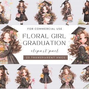 Aquarell Blumen Mädchen Abschluss Sammlung Clipart, PNG Grad Blumen Clipart, Abschluss Kappen Clipart, Diplom Clipart, kommerzielle Nutzung