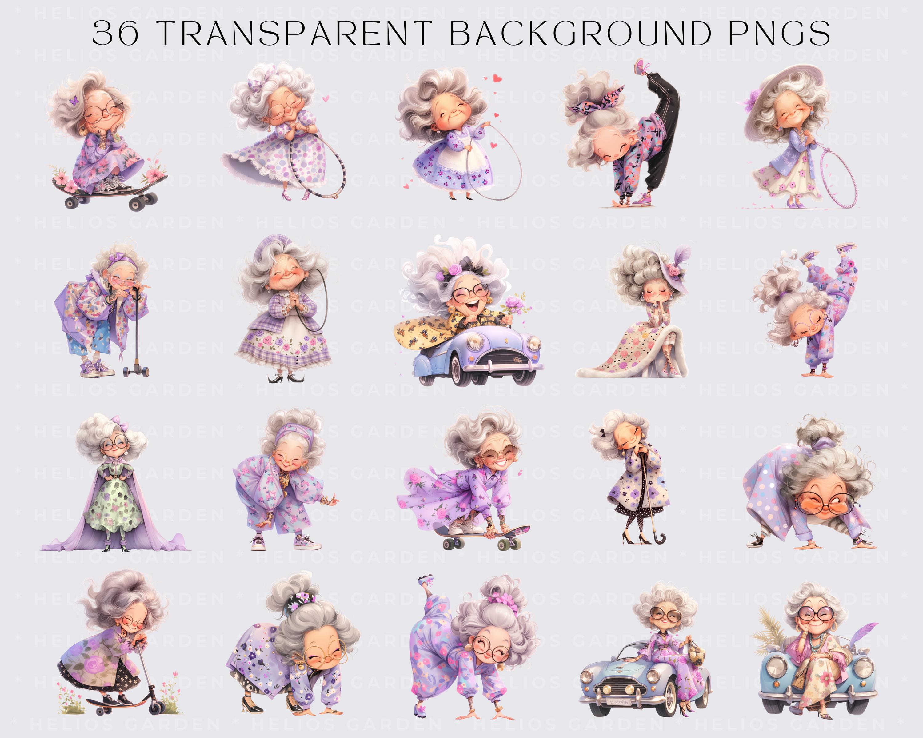 Watercolor Quirky Senior Clipart, Granny Old Lady Clipart Bundle Trendy ...