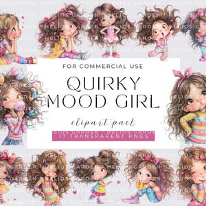 Quirky Mood Girls Clipart Quirky Girl Kawaii Digital Download Adorable Girl Illustrations Characters for Crafting Design Digital Craft