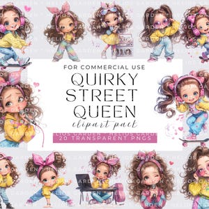 Acquerello Quirky Street queen, clipart Superstar, Clipart Celebrità / Cantante Superstar PNG Stampabile / Download Arte Digitale