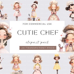 May include: A digital clipart pack featuring 12 illustrations of cute cartoon chefs. The chefs are all girls with different hairstyles and outfits. They are wearing chef hats and aprons. The clipart is perfect for use in digital scrapbooking, card making, and other creative projects.