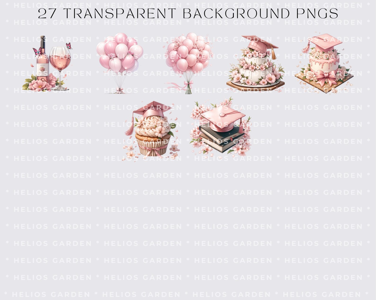 Watercolor Pink Graduation Collection Clipart, PNG Grad Floral Clipart ...