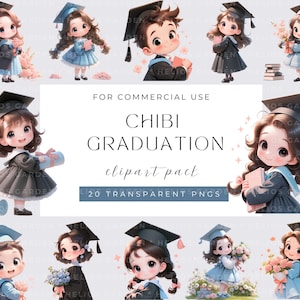 Graduierung Jungen und Mädchen Clipart, Chibi Graduierung Download, Graduierung Kinder Clipart-Set, süße Graduierung Party, Vorschule, Studenten
