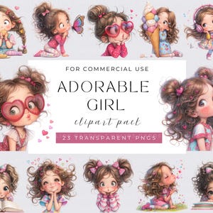 Girl Clipart, Watecolor Whimsical Girl, Watercolor girl PNGs, Instant Download, Junk Journal, Paper Craft, Cute Girl
