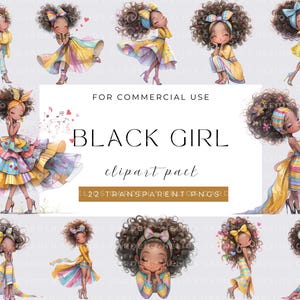 Quirky Black Girl Clipart Quirky Girl Kawaii Digital Download Adorable Girl Illustrations Characters for Crafting Design Digital Craft