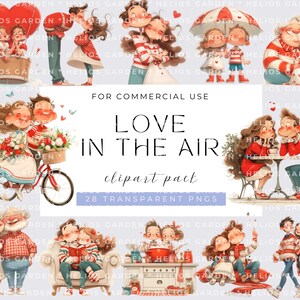 Romantisch Love in the Air-clipartpakket met hartballonnen Liefdesbrieven Bruiloftselementen Perfect voor Valentijnsdag Verlovingsfeesten