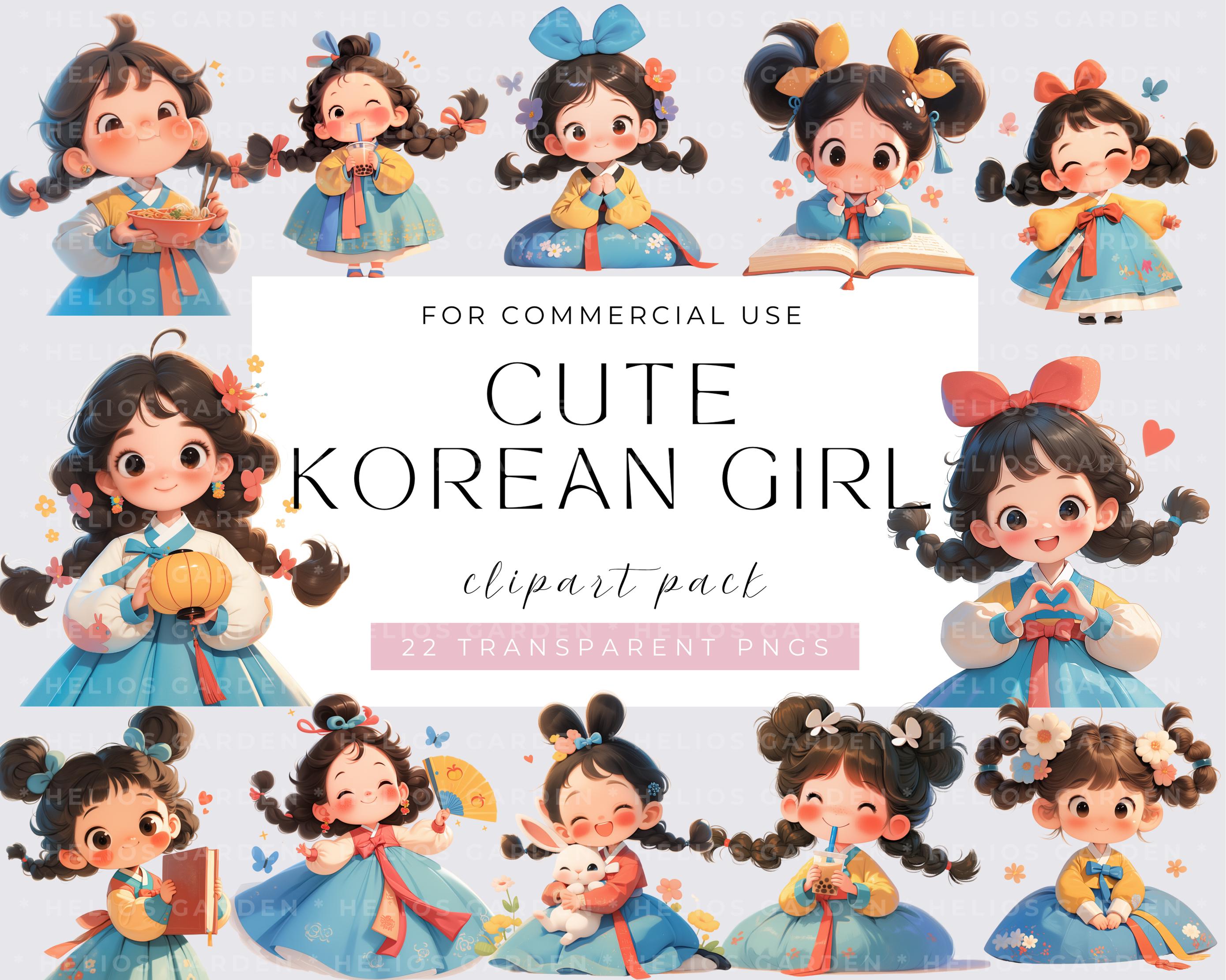 Koreaans meisje clipart, watecolor grillig meisje, schattig Aziatisch meisje, modieus grappig meisje, meisjes png's, instant download, Fantasy Junk Journal