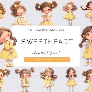 Cute Girl Clipart, Watecolor Whimsical Girl, Watercolor Happy girl PNGs, Instant Download, Fantasy Junk Journal, Paper Craft, Cute Girl