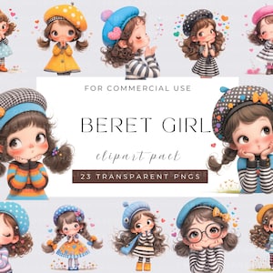 Eigenzinnige baret meisje clipart, vintage meisje clipart, aquarel png's voor junk journaling, scrapbooking, kaarten maken, digitaal, grillig meisje