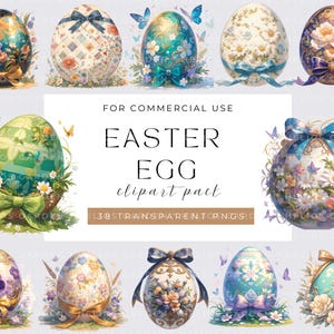 Bundle de clipart oeufs de Pâques élégants aquarelle, clipart Pâques, graphiques de Pâques, dessins de Pâques, utilisation commerciale de fond transparent