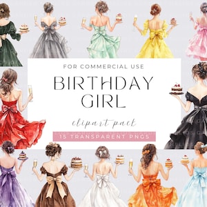 Watercolor Birthday Girls Clipart Clipart Printable Watercolour clipart High Quality PNG Paper craft junk journals, Birthday Clipart