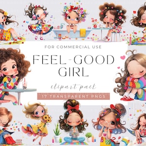 Feel good Girl Clipart, Watecolor Enjoyable Girl, Funny girl, Relaxing girl, Watercolor PNGs, Instant Download, Junk Journal, Cute Girl