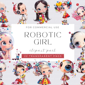Chica robótica, Chica robot fuerte, linda, elegante, fitness, PNG, Pegatinas de arte digital futuristas para camisetas, Sublimación
