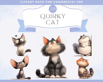 Quirky Cat clipart PNG Whimsical Cats Kitten Sublimation clip art cute animals Whimsy graphics Funny illustrations Cat lover