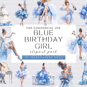 Blue Birthday Girls Clipart Party Clipart Printable Watercolour clipart High Quality PNG Paper craft junk journals, Birthday Balloons