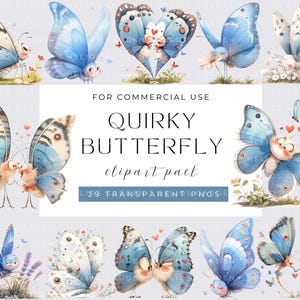 Aquarela Quirky Butterfly Clipart Ilustrações de borboletas caprichosas Gráficos de borboletas fofas Arte de borboletas Desenhos de borboletas coloridas