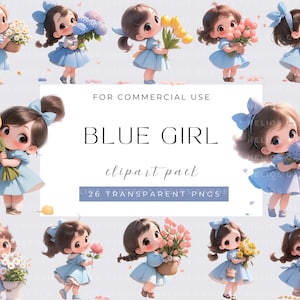 Watercolor cute girl Clipart bundle Girls Clip Art, Cute Girl PNG, Sweet girl, Blue girl Quirky girl Flowers Girls PNG Transparents