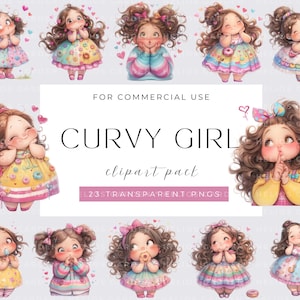 Kurvige Damen Clipart, kommerzielle Nutzung, wunderliche Mädchen, Aquarell PNG Sofort-Download, Fantasy Junk Journal, Papiermodelle