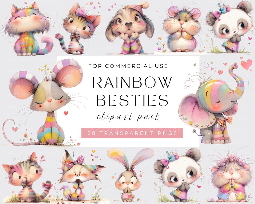Rainbow Animals Adorable Animals Happy Animals Clipart Set Cute Animal ...
