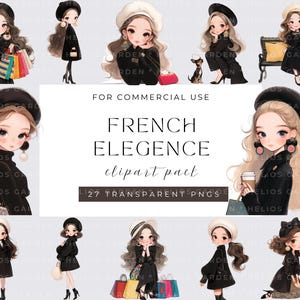 Fashionable Girl clipart Parisian Chic Clipart Elegant Parisian Fashion Parisian Style Clipart Pack Vintage Parisian Elements Quirky Girl