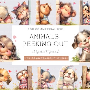 Imágenes prediseñadas de animales asomándose Animales peculiares Ilustraciones lindas de animales para álbumes de recortes e invitaciones Perfecto para el diseño de tarjetas