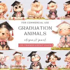 Watercolor Animal Graduations Clipart, Cute Animals Clipart, School Graduation Animals, Cute Animal clipart, Commercial