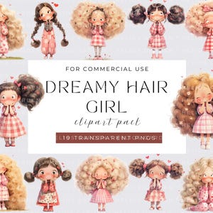 Quirky Girl Clipart, Watecolor Whimsical Girl, Hair Girl, Fashionable Funny girl, Watercolor PNGs, Instant Download, Sticker, Junk Journal