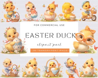 Watercolor Easter Duck Clipart bundle, Cute Duck Clipart, Duck PNG, Spring Clipart, Easter Clipart, Digital Download, Commercial use