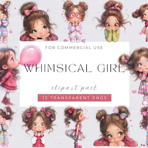 Imágenes prediseñadas de chica peculiar, chica caprichosa de acuarela, PNG de acuarela, descarga instantánea, diario basura de fantasía, manualidad de papel, chica linda