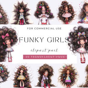 Quirky Girl Clipart, Watecolor Whimsical Girl, Cute girl clipart PNGs, Instant Download, Fantasy Junk Journal, Paper Craft, Cute Girl