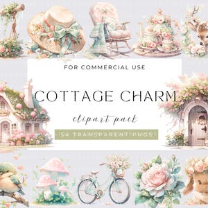 Watercolor Cottage Soul Clipart, Cottagecore Clip Art, Rustic ClipArt, Planner Stickers, Vintage PNG, Digital Download, Commercial Use