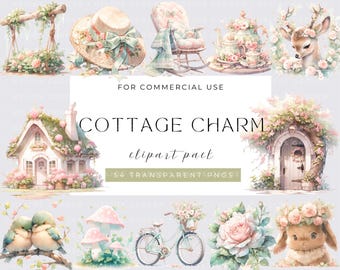 Watercolor Cottage Soul Clipart, Cottagecore Clip Art, Rustic ClipArt, Planner Stickers, Vintage PNG, Digital Download, Commercial Use