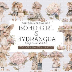 Quirky Boho Girls and flowers Clipart Quirky Girl Kawaii Adorable Girl Illustrations Characters for Crafting Design Digital Craft