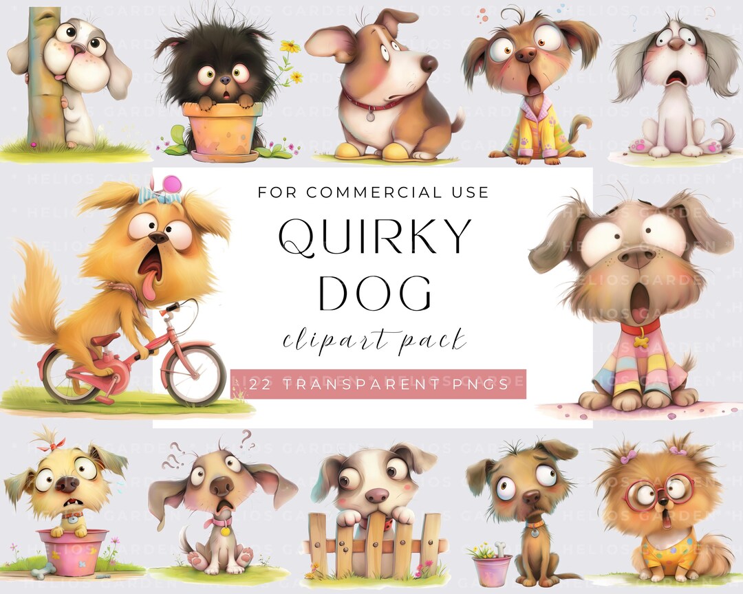 Cute and Funny Dog PNG Clipart Bundle | Quirky Dog | Commercial Use ...