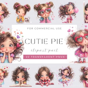Quirky Girl Clipart, Watecolor Whimsical Girl, Watercolor girl PNGs, Instant Download, Junk Journal, Paper Craft, Cute Girl