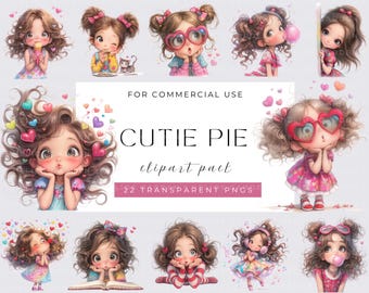 Clipart de chica caprichosa en acuarela: PNG de chica peculiar (descarga digital)