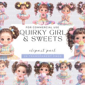 schrullig Mädchen und Süßigkeiten Clipart schrullig Mädchen Kawaii digitaler Download entzückende Mädchen Illustrationen Charaktere für Handwerk Design digitales Handwerk