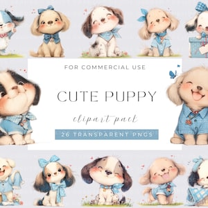 Clipart de perros en acuarela, perro divertido, perro lindo, ilustraciones de mascotas juguetonas y lindos accesorios para perros, perfectos para diseños digitales divertidos