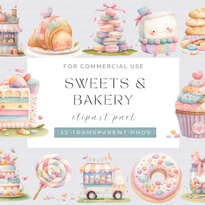 Aquarell Süßigkeiten Clipart I Pastell Süßigkeiten Clipart I Geburtstag Süßigkeiten I Leckereien Clipart I Candy, Eis, Cupcake Clipart I Leckere Party