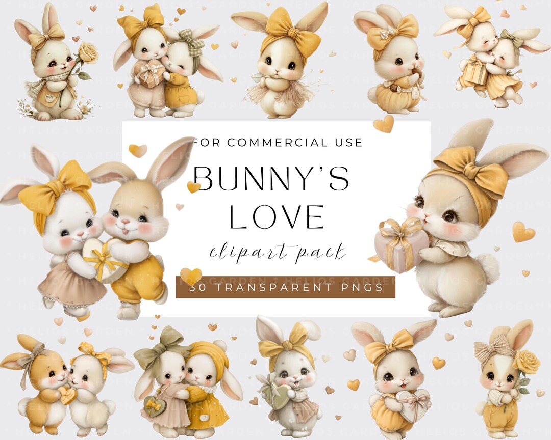 Watercolor Bunny Clipart Bundle: Cute Bunny With Love Whimsical Art ...
