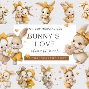 Watercolor Bunny Clipart Bundle: Cute Bunny With Love Whimsical Art ...