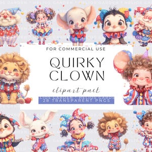Aquarela Quirky Clown Clipart Ilustrações engraçadas de palhaço Desenhos coloridos de palhaço para convites de festa Scrapbooking