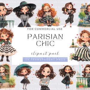 Parisian Chic Clipart Set Elegant Parisian Fashion Parisian Style Clipart Pack Vintage Parisian Elements Quirky Girl