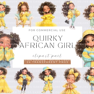 Watercolor Black girl clipart bundle, Quirky African girl, Fashionable Girl afro girl clipart,beautiful girl clipart,black girl graphics