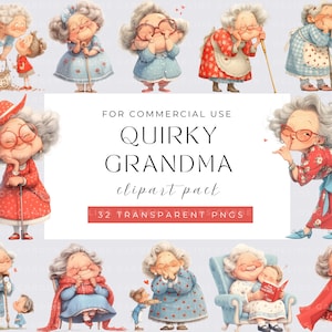 Watercolor Quirky Granny Old lady Clipart Bundle Cozy Granny Commercial use Instant Download Paper Crafts Junk Journal Scrapbooking