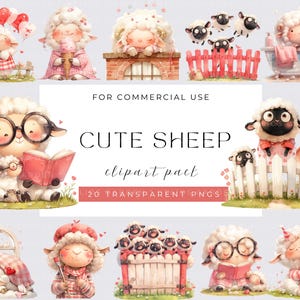 Paquete de imágenes prediseñadas de ovejas lindas / Paquete de imágenes prediseñadas de ovejas peculiares Imágenes prediseñadas de animales de granja tontos PNG / Arte mural para guardería / Decoraciones peculiares Arte mural peculiar